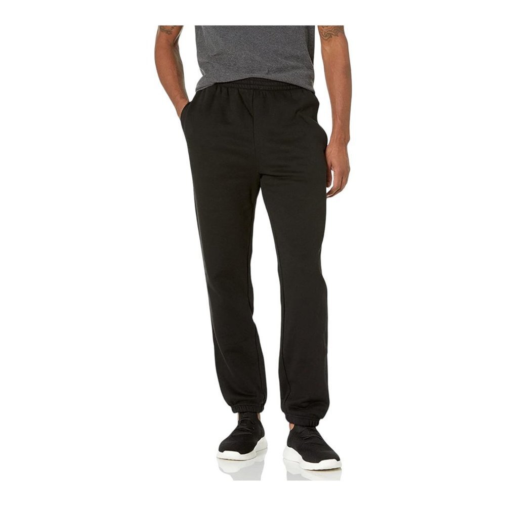 NWT Ama zon Essentials Men's Closed Bottom Fleece Sweatpants in Black Size Large